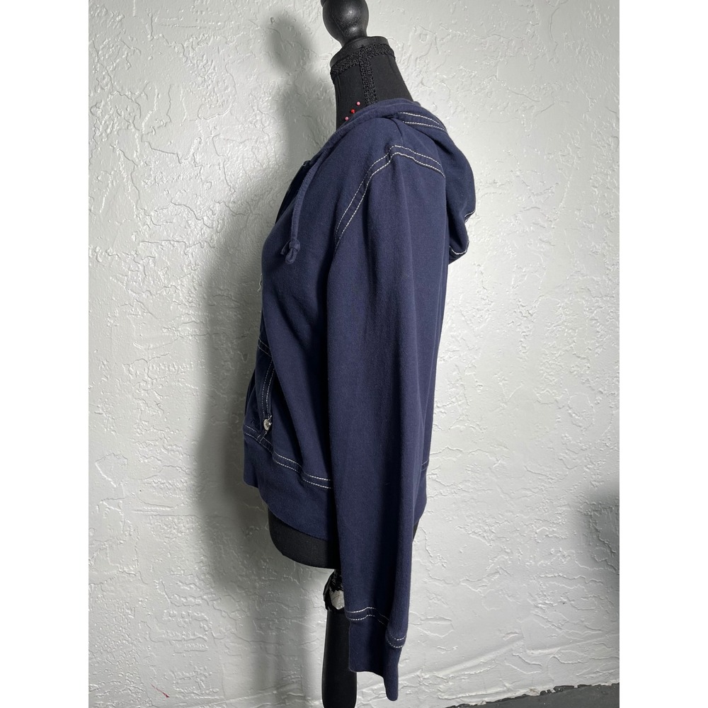 Oleg Cassini Sport Navy Zip Hoodie Jacket Medium Contrast Stitch Y2K - Picture 3 of 8